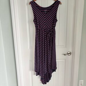 Isabel Maternity Navy & Pink Striped Sleeveless High-Low Dress Size Large
